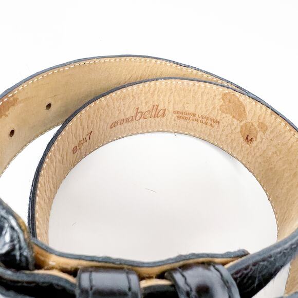 Anna Bella Genuine Black Leather Cowhide Belt Size Medium - Picture 7 of 11